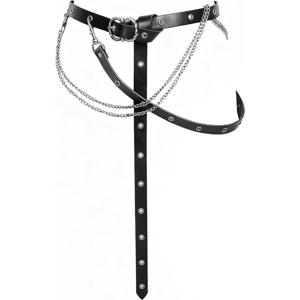 Medieval Faux Leather Pirate Belt with Metal Chain Adjustable Women Dress